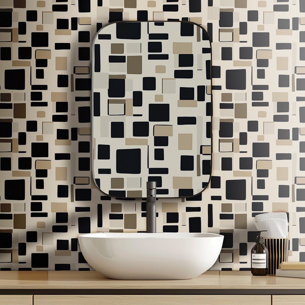 Papel tapiz Rectángulos negros y beige