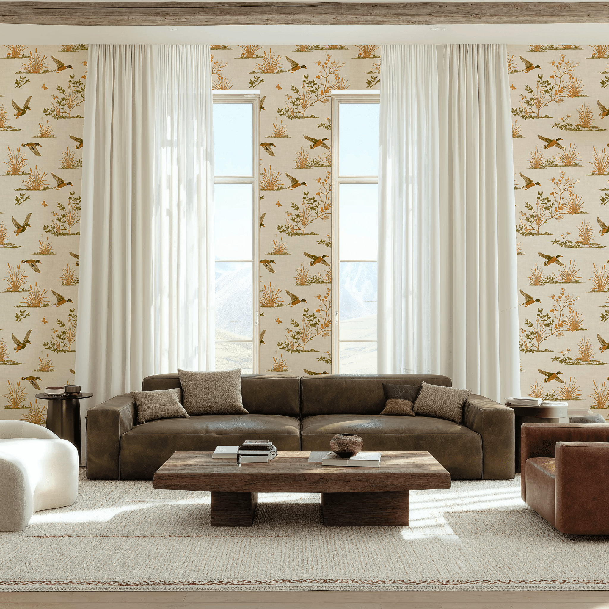 Papel tapiz Patos y plantas del humedal