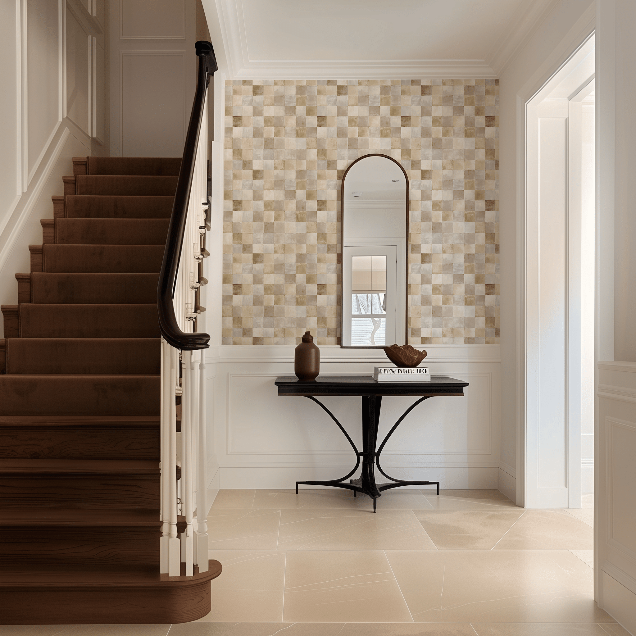 Papel tapiz Cuadros crema con efecto tejido