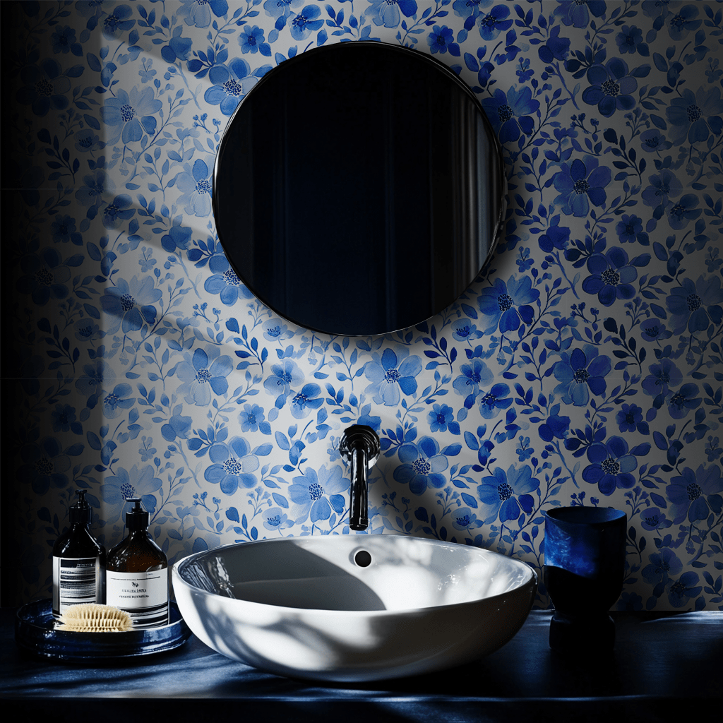 Papel tapiz Flores azules en acuarela