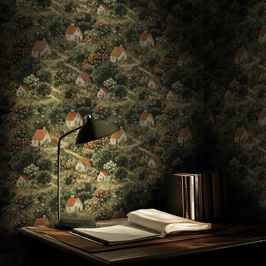 Papel tapiz Casitas entre jardines florales