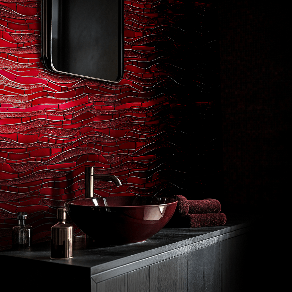 Papel tapiz Mosaico ondulado rojo oscuro