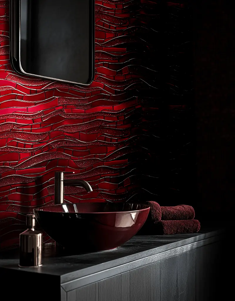 Papel tapiz Mosaico ondulado rojo oscuro