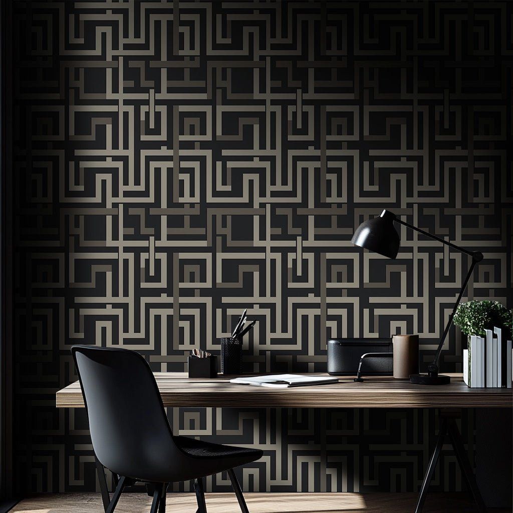 Papel tapiz Laberintos geométricos beige
