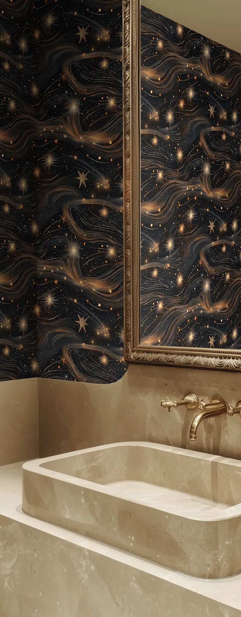 Papel tapiz Estrellas y ondas doradas