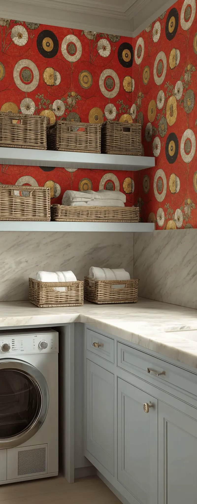 Papel tapiz Círculos y flores sobre rojo