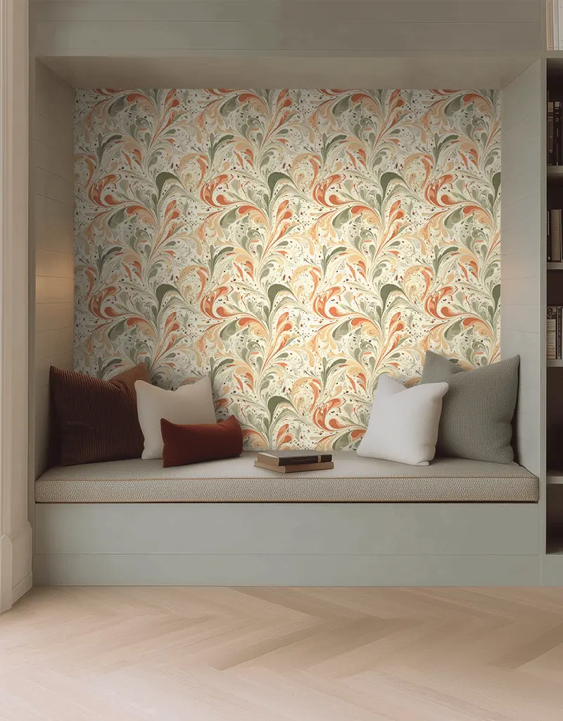 Papel tapiz Ondas marmoleadas coral y salvia
