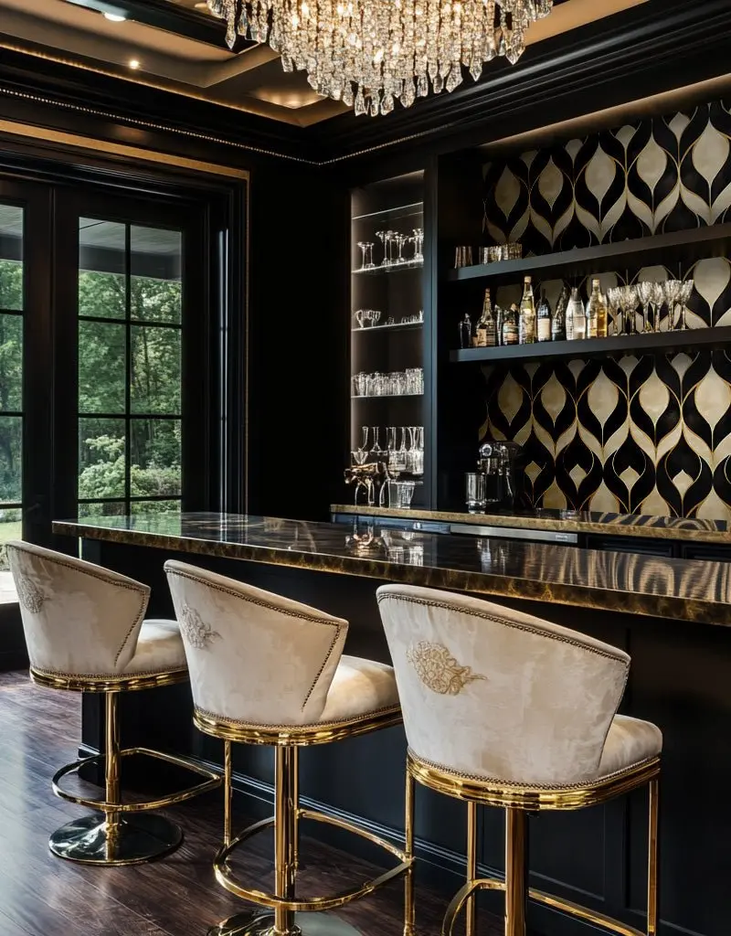 Papel tapiz Óvalos ornamentales negro y oro