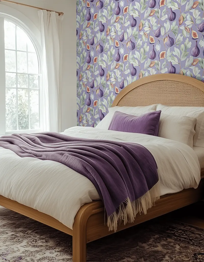 Papel tapiz Higos y hojas sobre lavanda