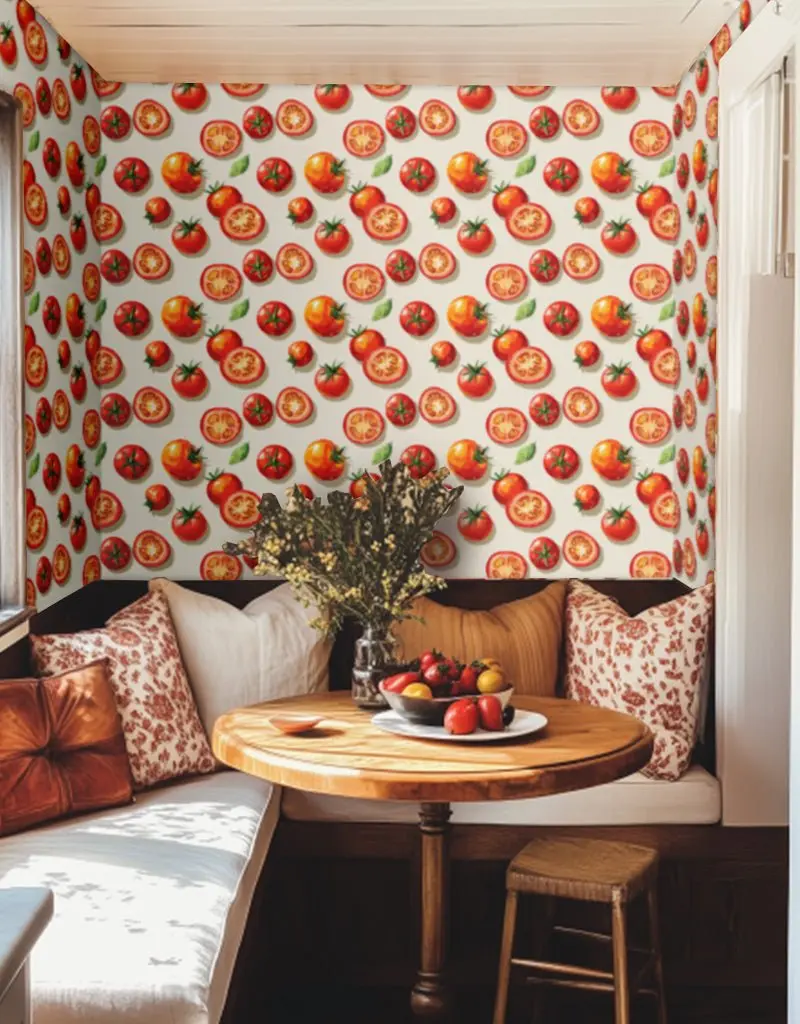 Papel tapiz Tomates rojos sobre crema