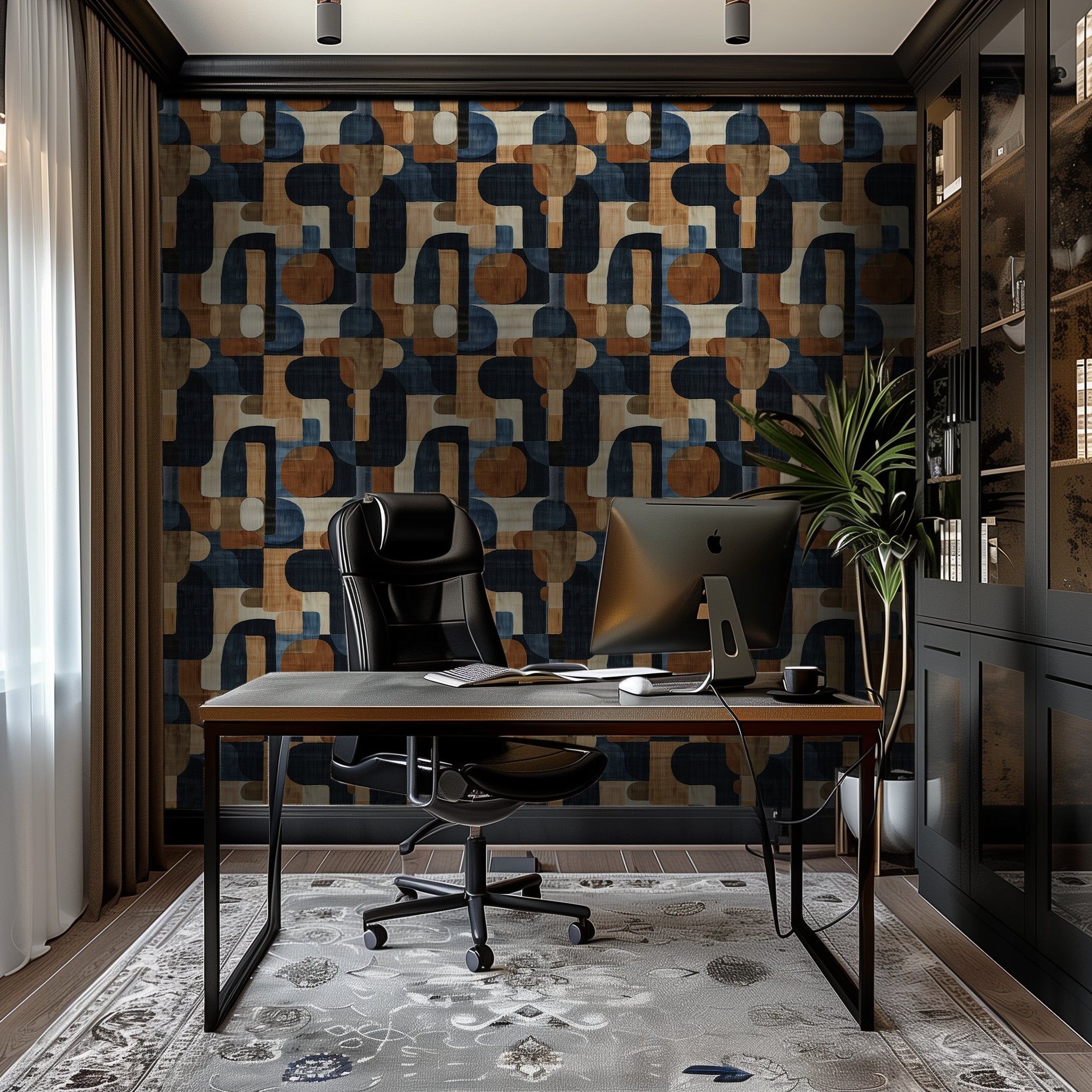 Papel tapiz Formas retro azul y terracota