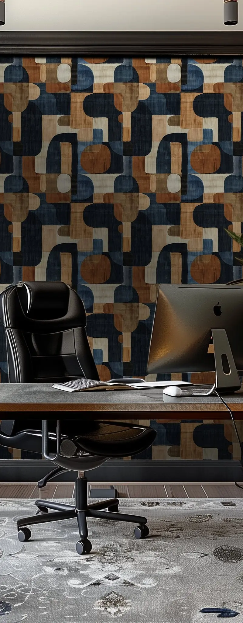 Papel tapiz Formas retro azul y terracota
