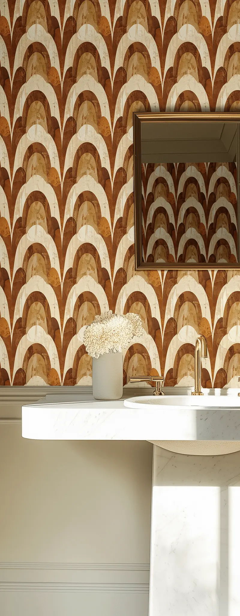 Papel tapiz Arcos ocre de efecto marmoleado