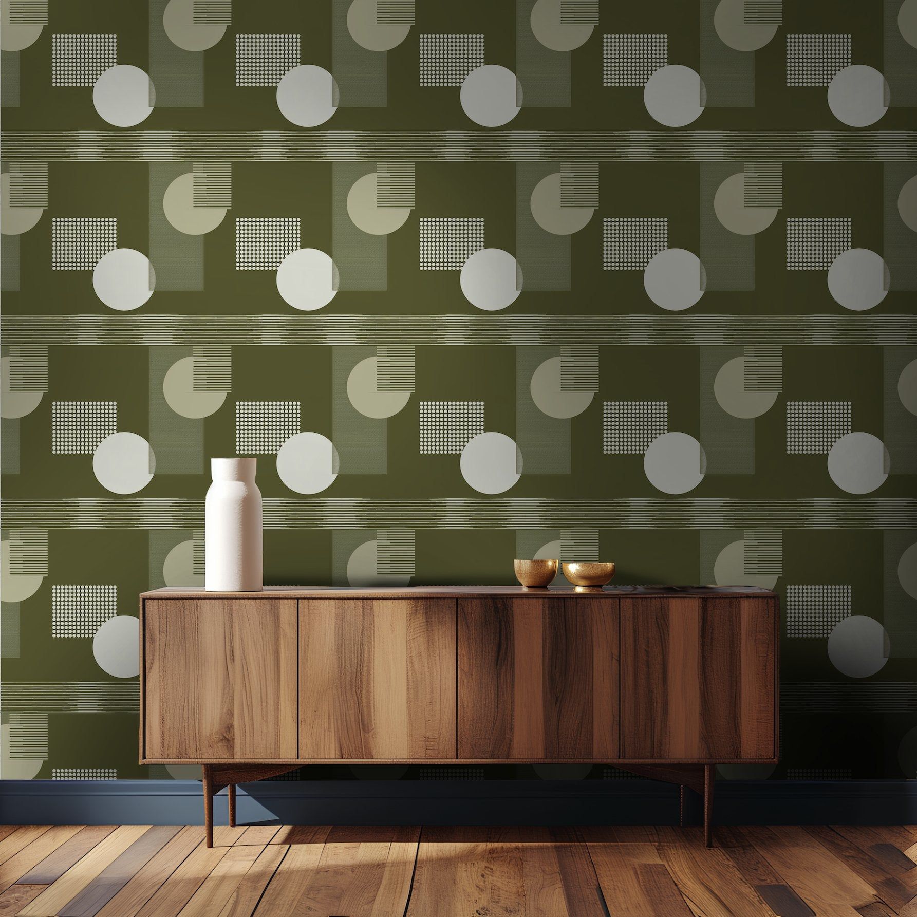 Papel tapiz Círculos y líneas verde oliva