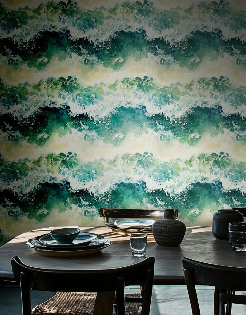Papel tapiz Ondas verdes de efecto acuarela