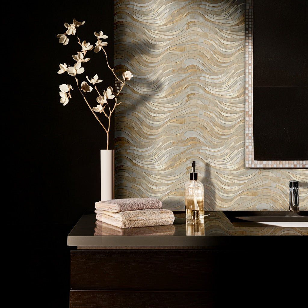 Papel tapiz Mosaico ondulado beige y crema