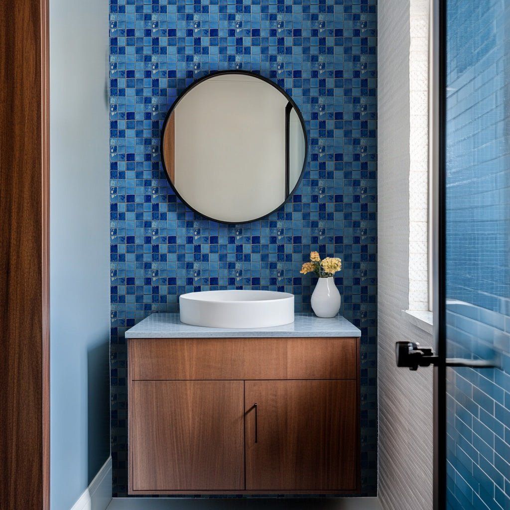 Papel tapiz Mosaico azul de efecto azulejo