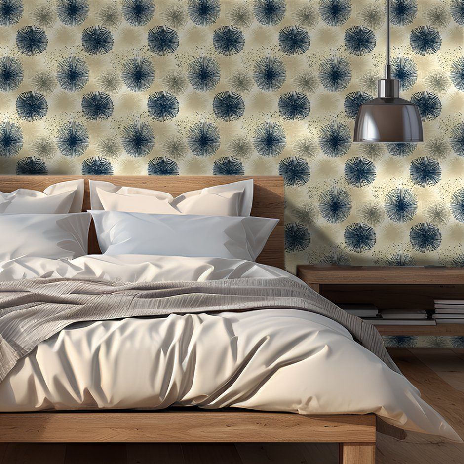 Papel tapiz Círculos radiales azul y beige