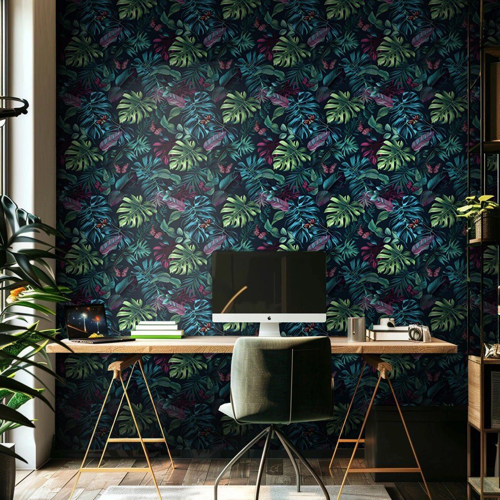 Papel tapiz Selva oscura con mariposas