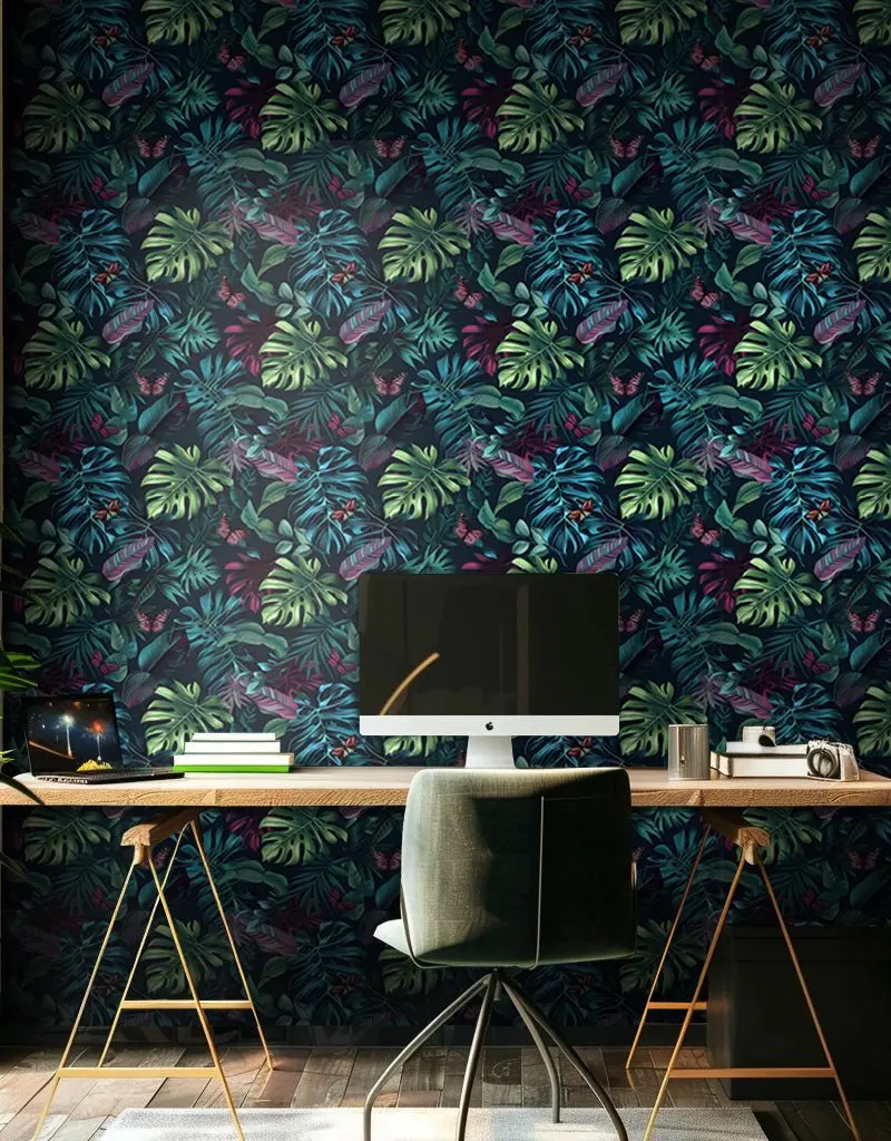 Papel tapiz Selva oscura con mariposas