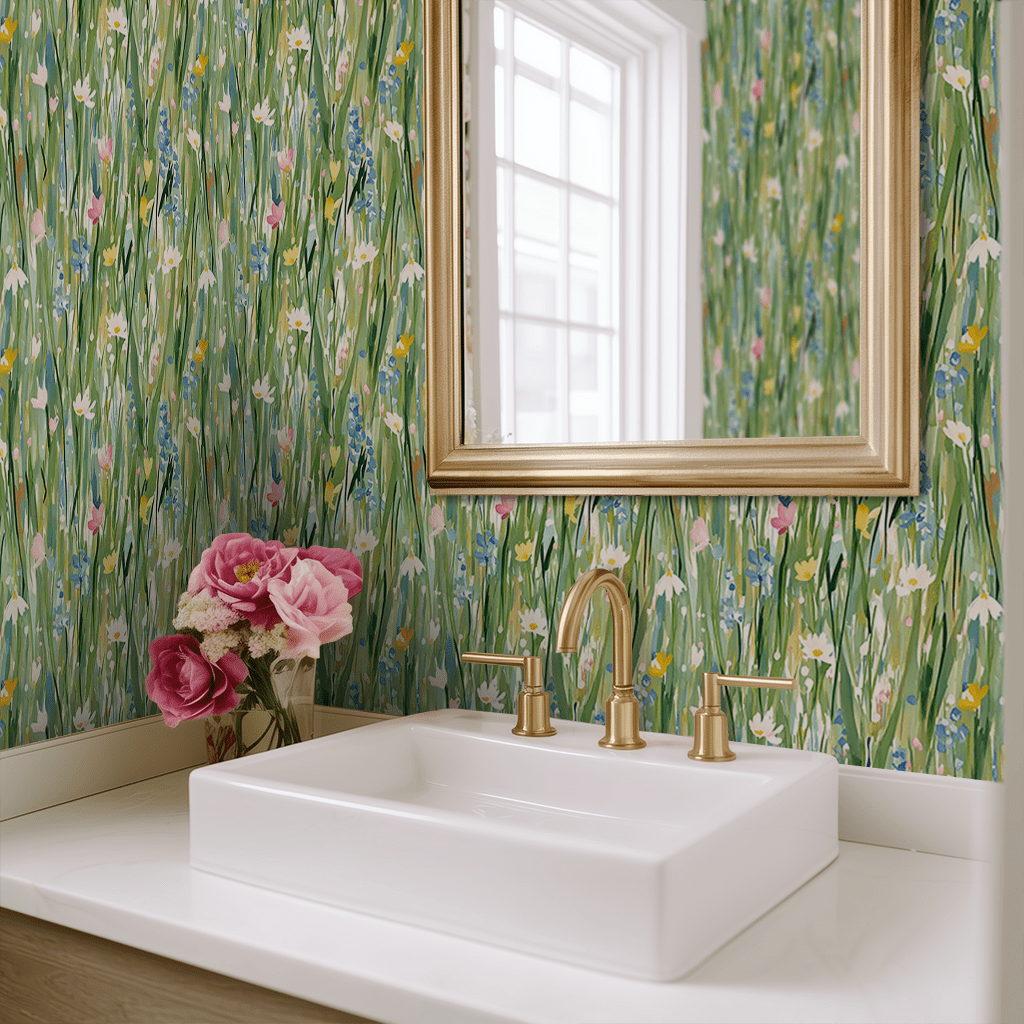 Papel tapiz Pradera floral de acuarela