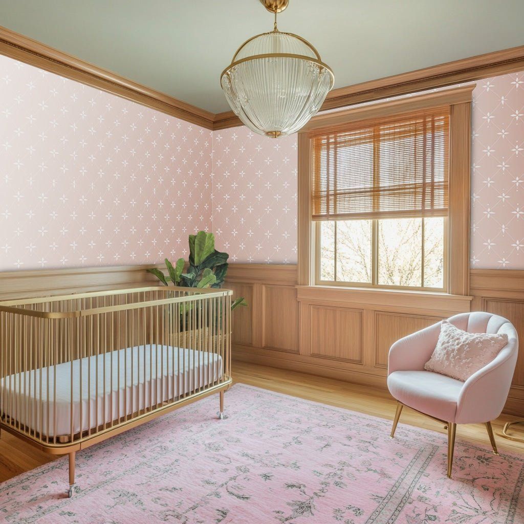 Papel tapiz Flores blancas sobre rosa suave