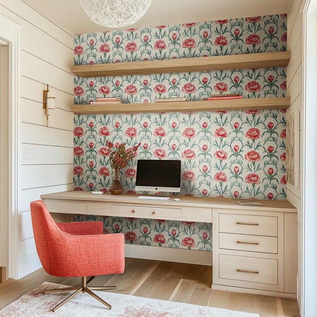 Papel tapiz Amapolas rosas de estilo clásico