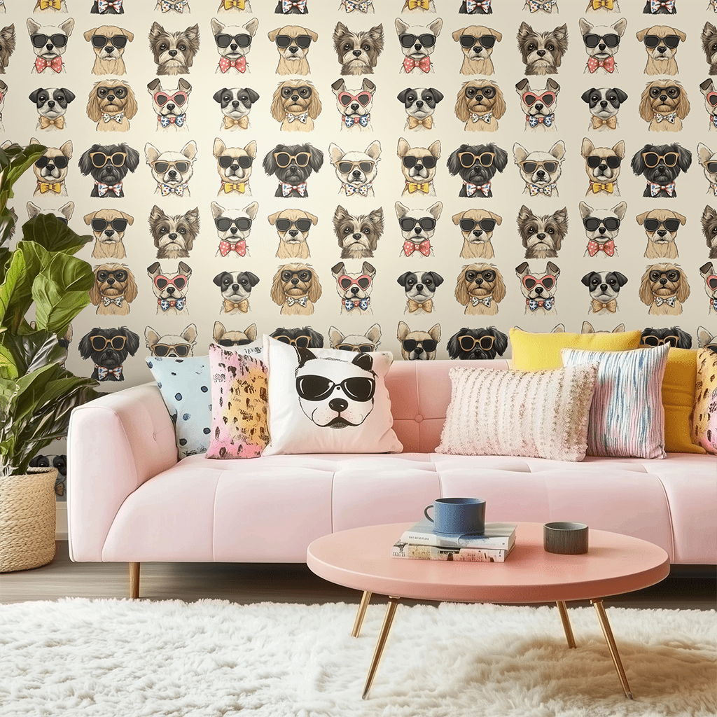 Papel tapiz Perritos con lentes y moños