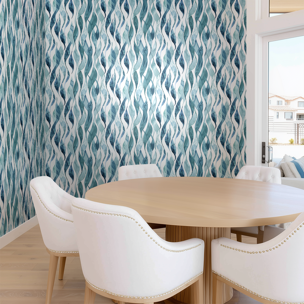 Papel tapiz Ondas azul de efecto acuarela