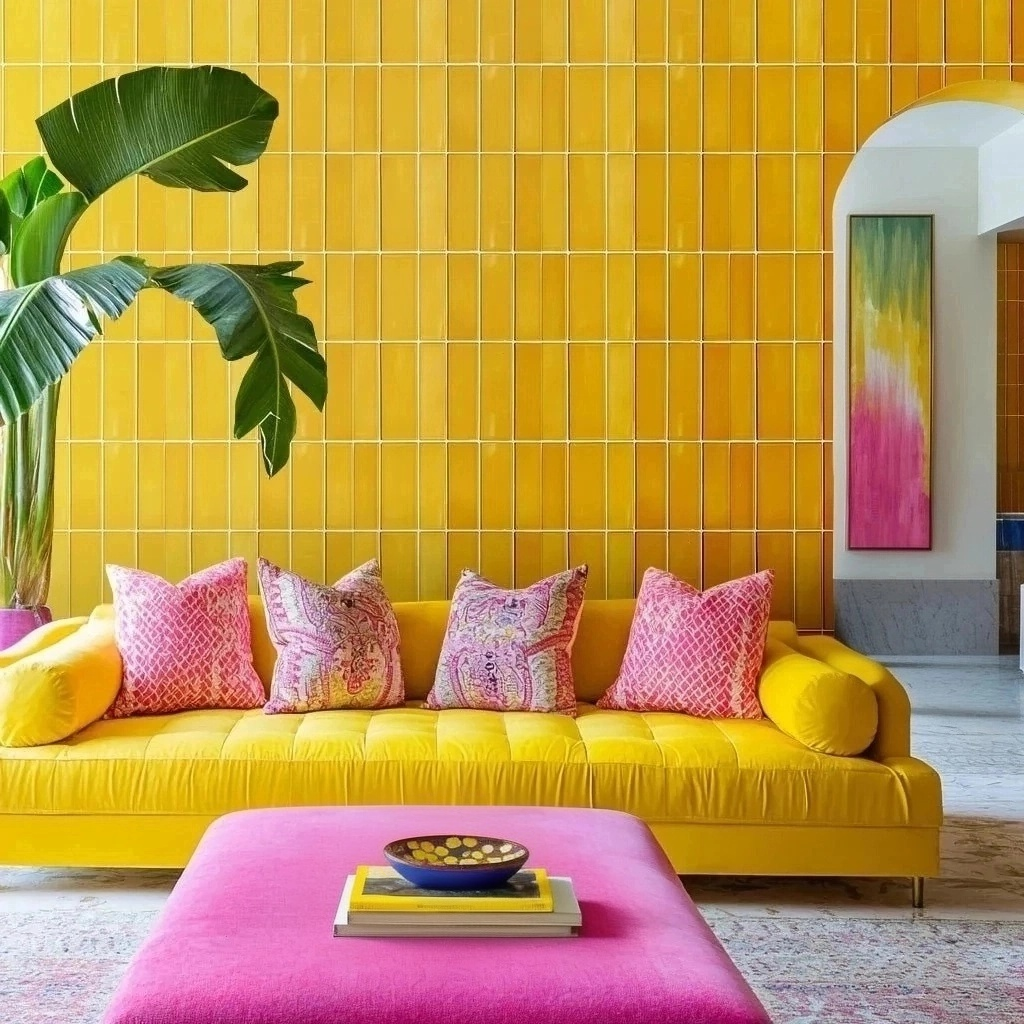 Papel tapiz Azulejos amarillos impresos