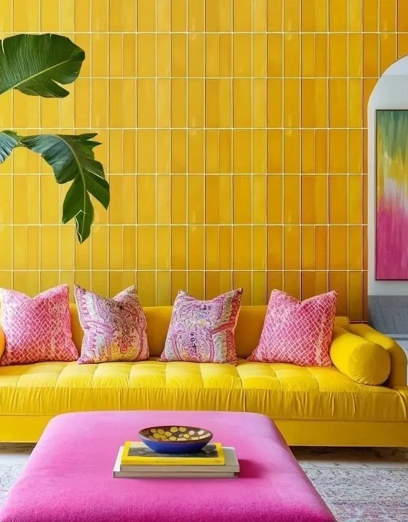 Papel tapiz Azulejos amarillos impresos