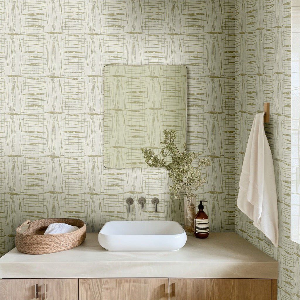 Papel tapiz Líneas cruzadas verde oliva