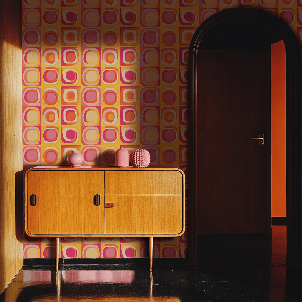 Papel tapiz Geometría retro rosa y naranja
