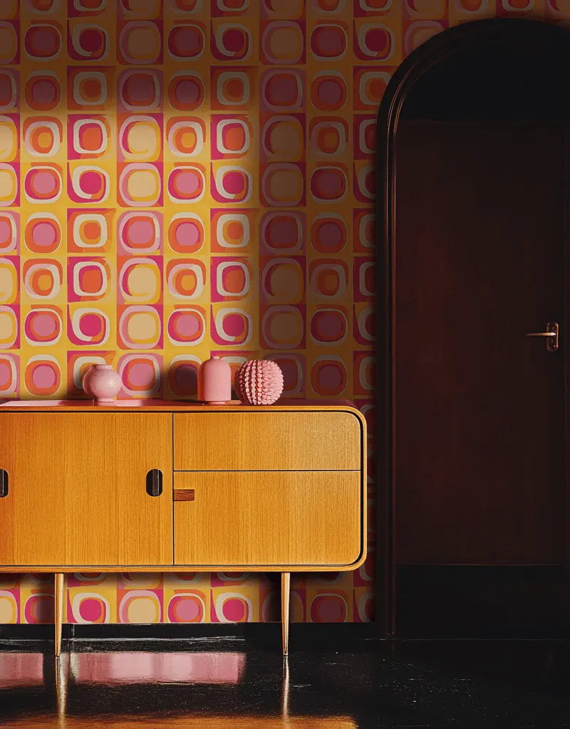 Papel tapiz Geometría retro rosa y naranja