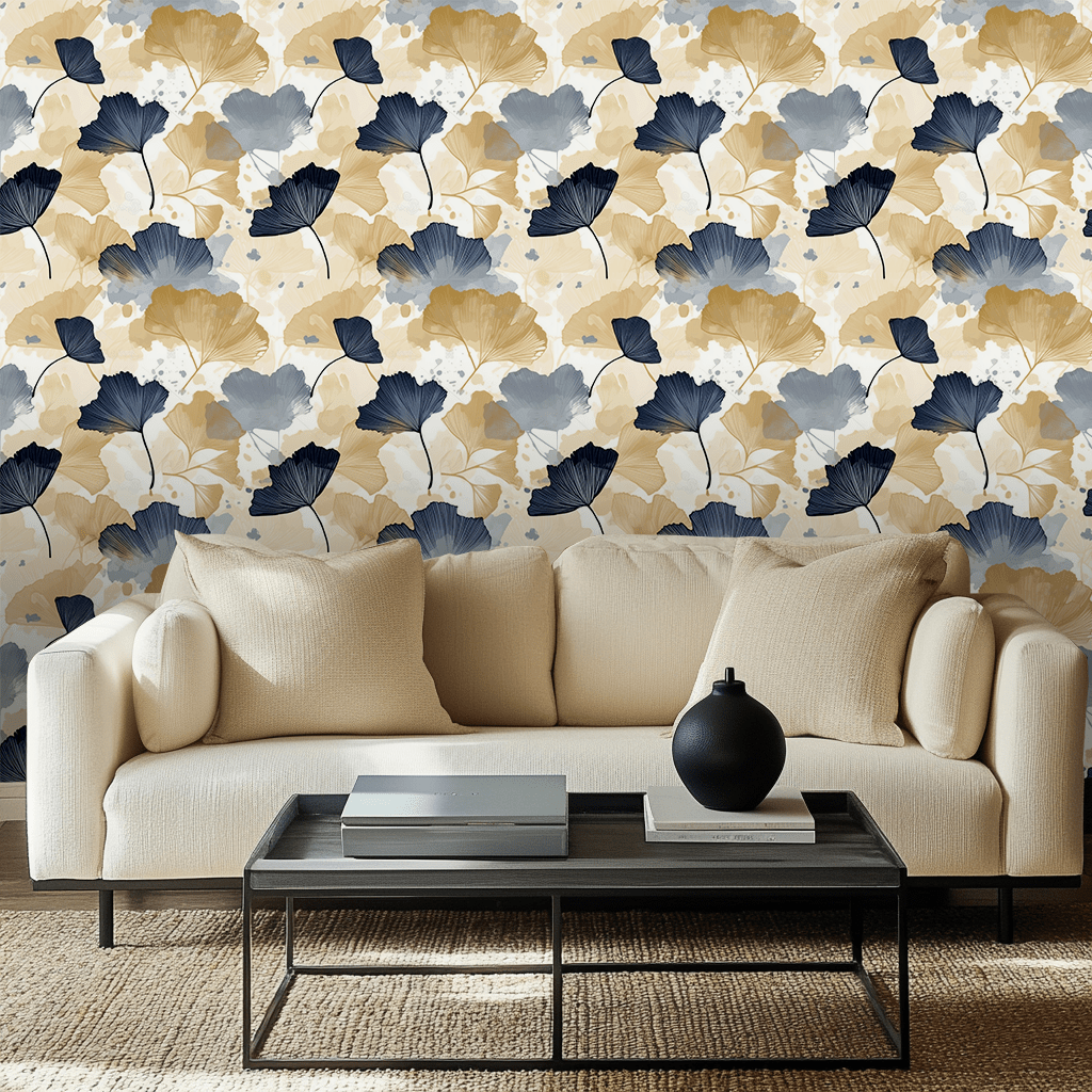 Papel tapiz Hojas de ginkgo en acuarela