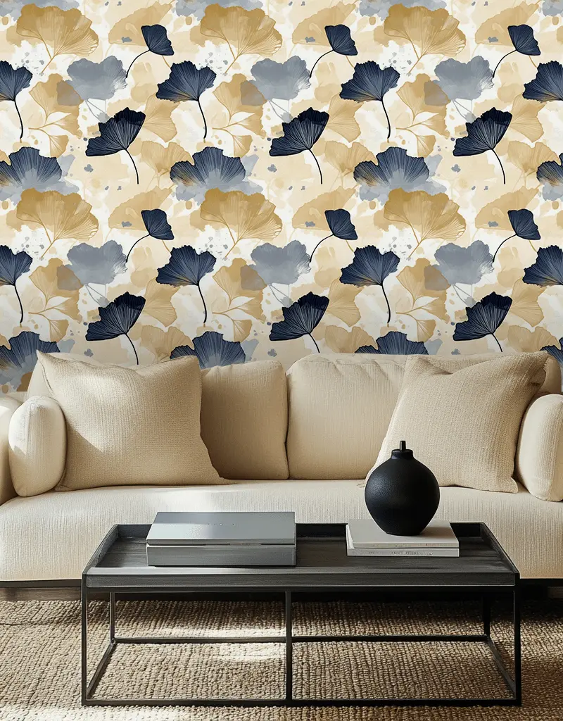 Papel tapiz Hojas de ginkgo en acuarela