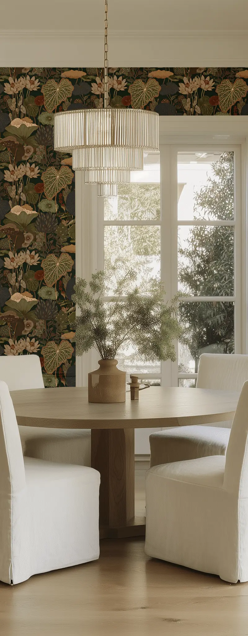 Papel tapiz Flores y hojas acuáticas oscuras