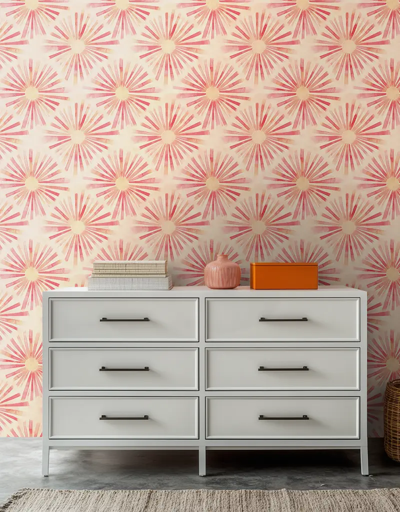 Papel tapiz Soles rosa de inspiración retro