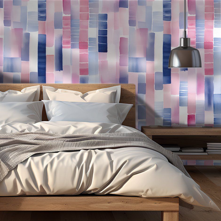 Papel tapiz Rectángulos rosa y azul acuarela