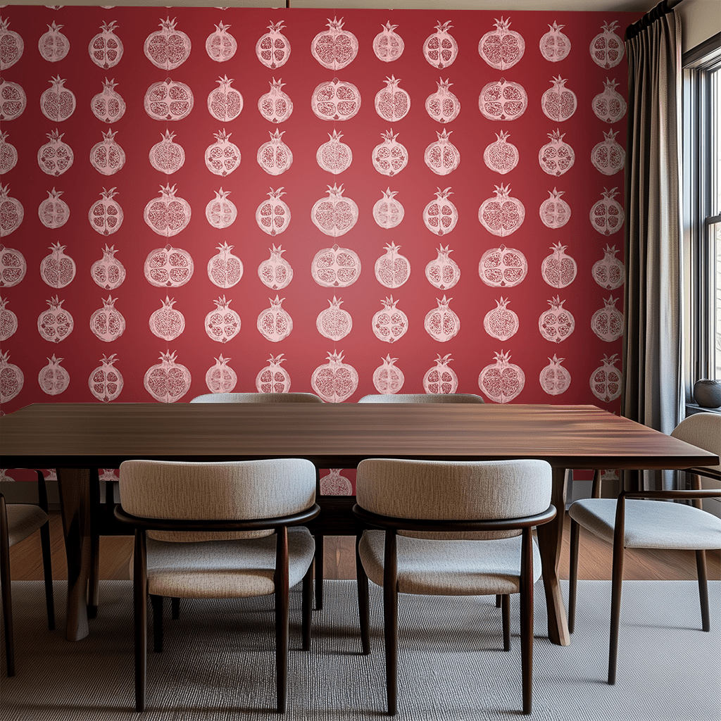 Papel tapiz Granadas rosa sobre rojo