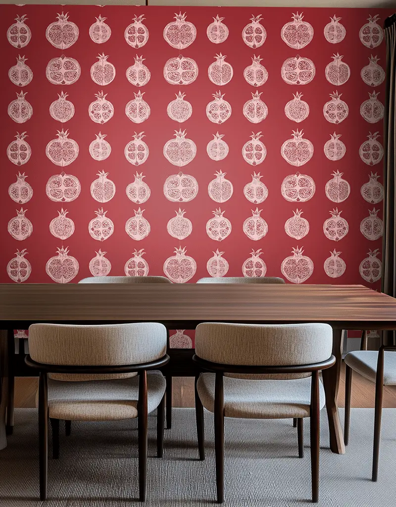 Papel tapiz Granadas rosa sobre rojo