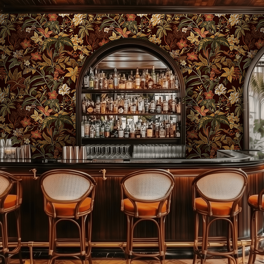 Papel tapiz Flores cálidas sobre borgoña