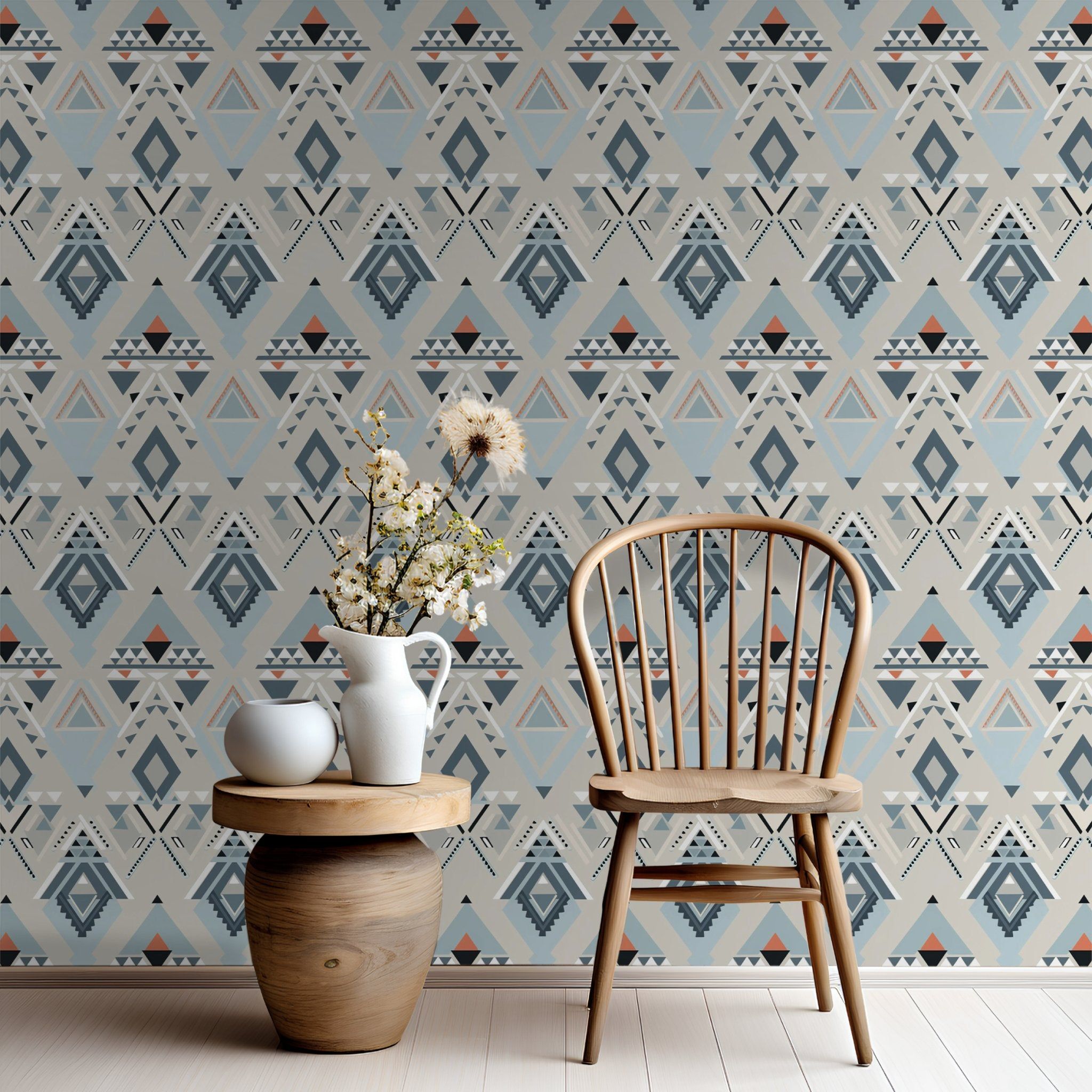 Papel tapiz Rombos en azul y gris suave