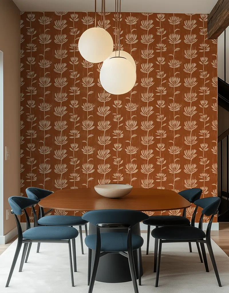 Papel tapiz Flores blancas sobre terracota