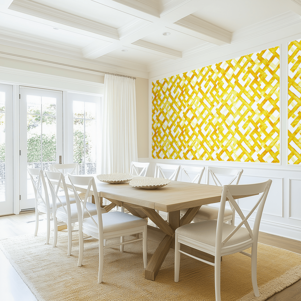 Papel tapiz Geometría amarilla sobre blanco