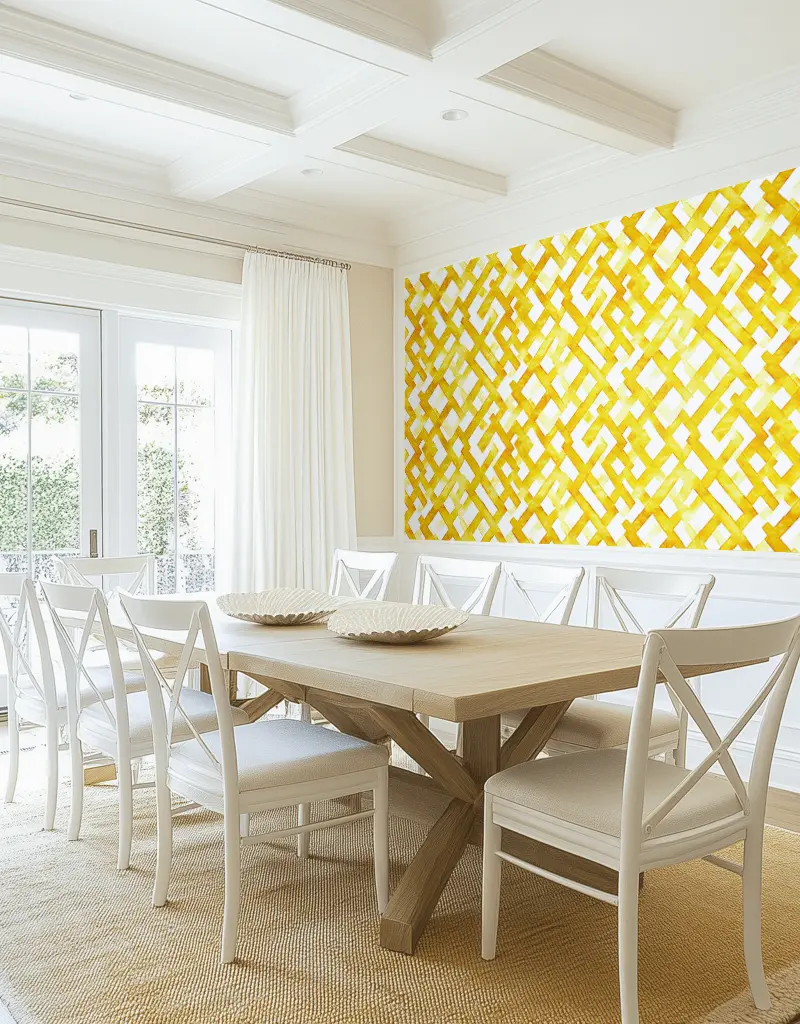 Papel tapiz Geometría amarilla sobre blanco