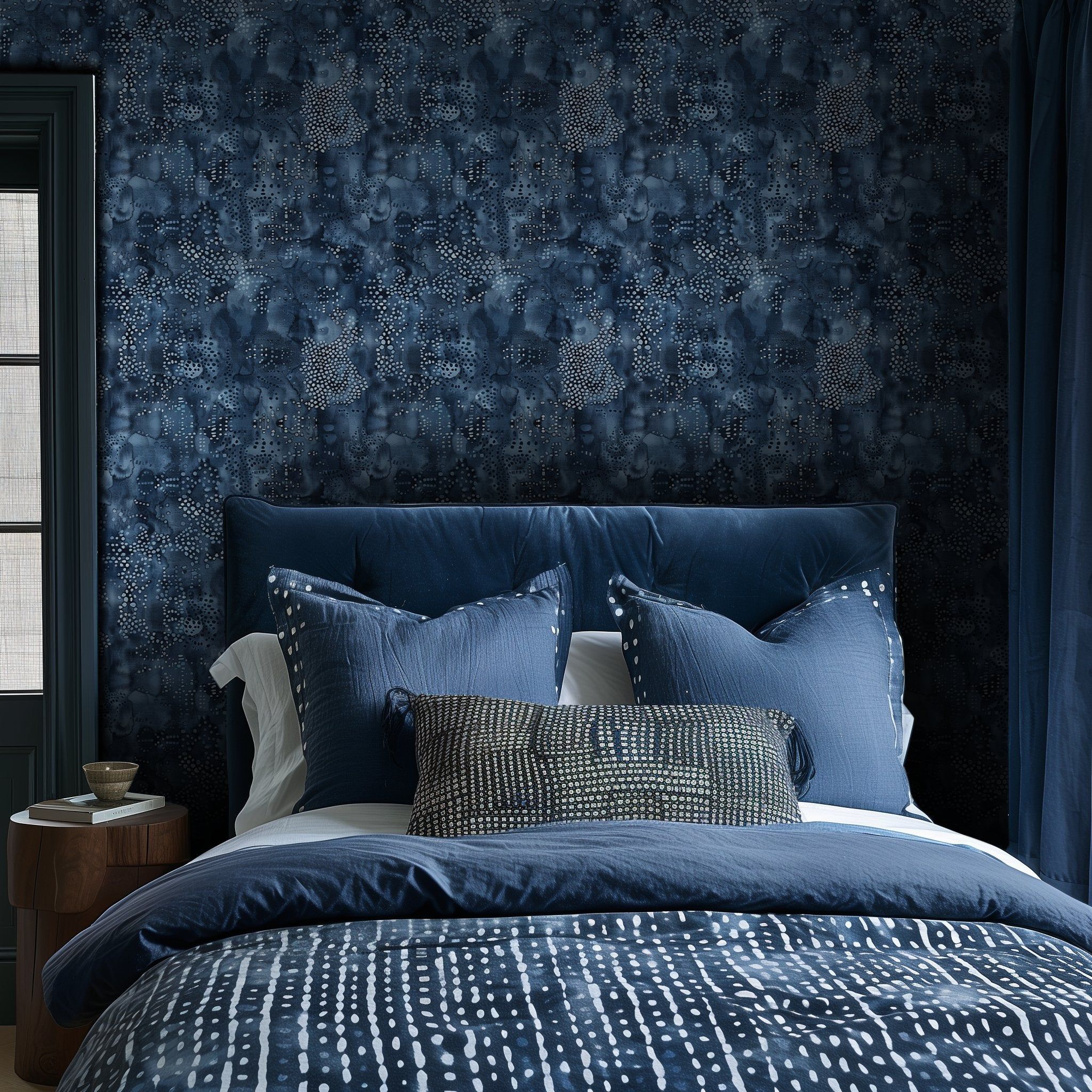 Papel tapiz Puntos y manchas azul noche