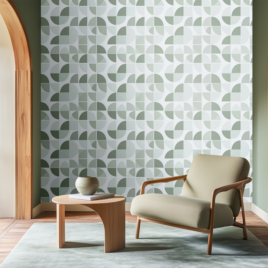 Papel tapiz Círculos geométricos verde suave