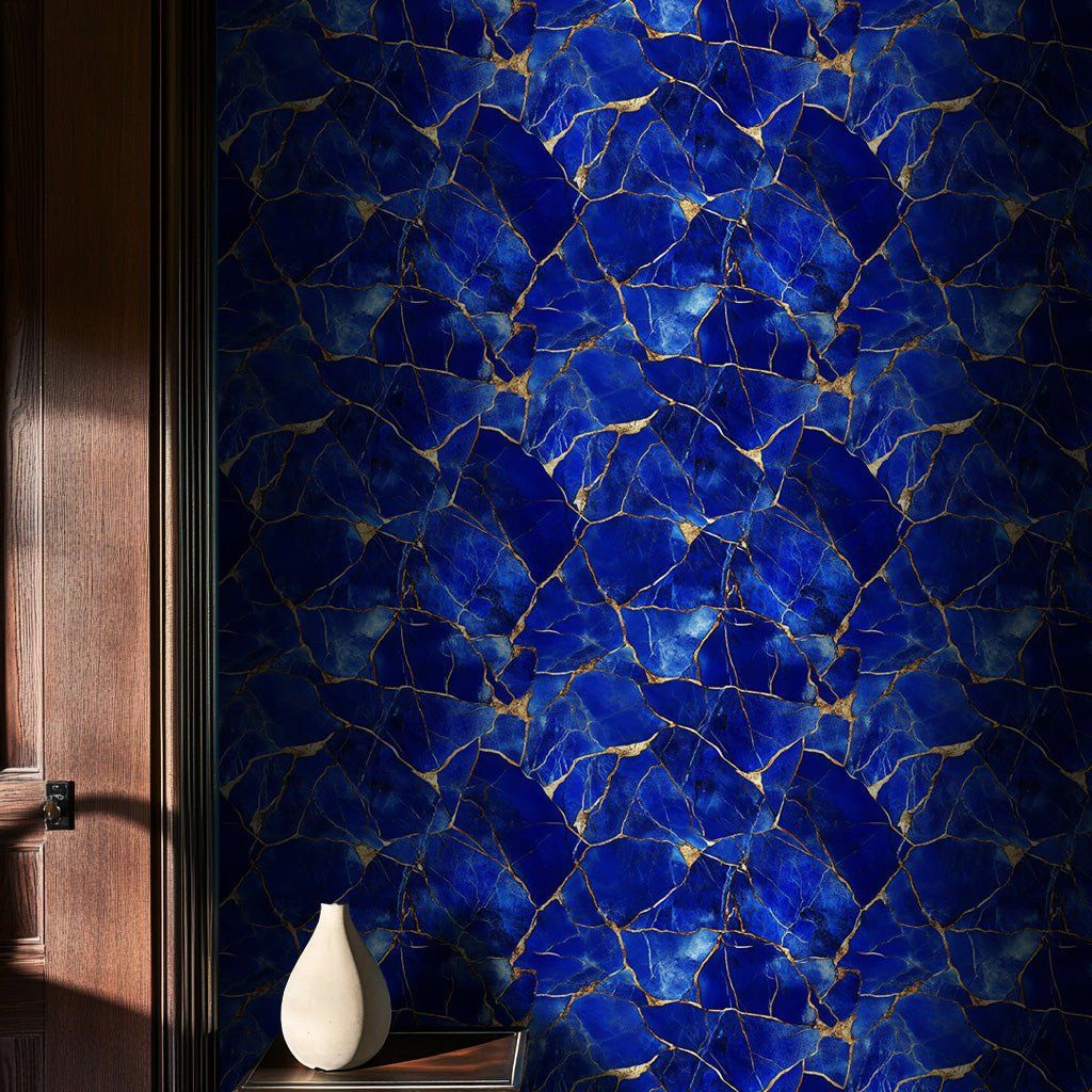 Papel tapiz Mármol azul de vetas ocre