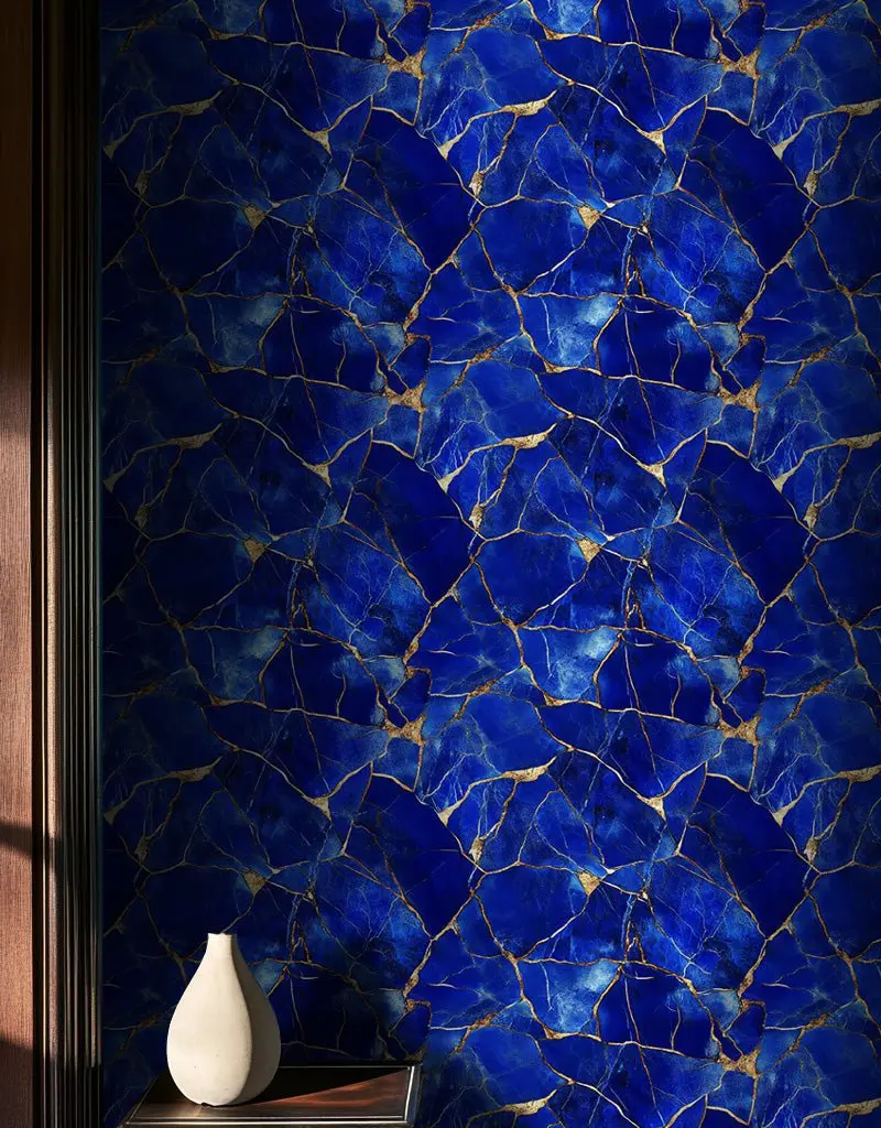 Papel tapiz Mármol azul de vetas ocre